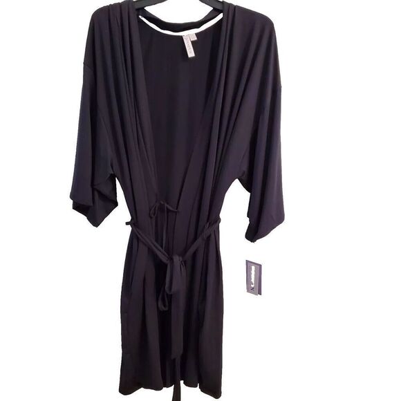 Joyspun Women's Black Soft Knit Robe With Pockets, Size (2X-3X) - Picture 1 of 10